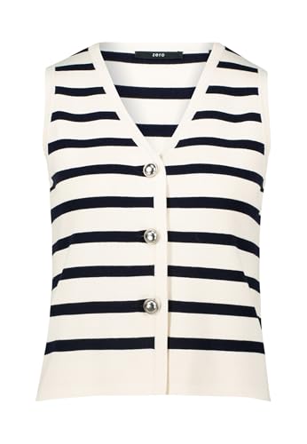 zero Damen Strickweste gestreift mit Knopfleiste 38, CreamDark Blue von zero