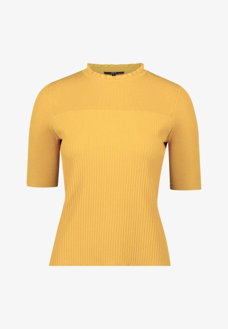 zero - Feinstrickpullover kurzarm mit Rüschenkante oil yellow - Gr. - 42 von zero