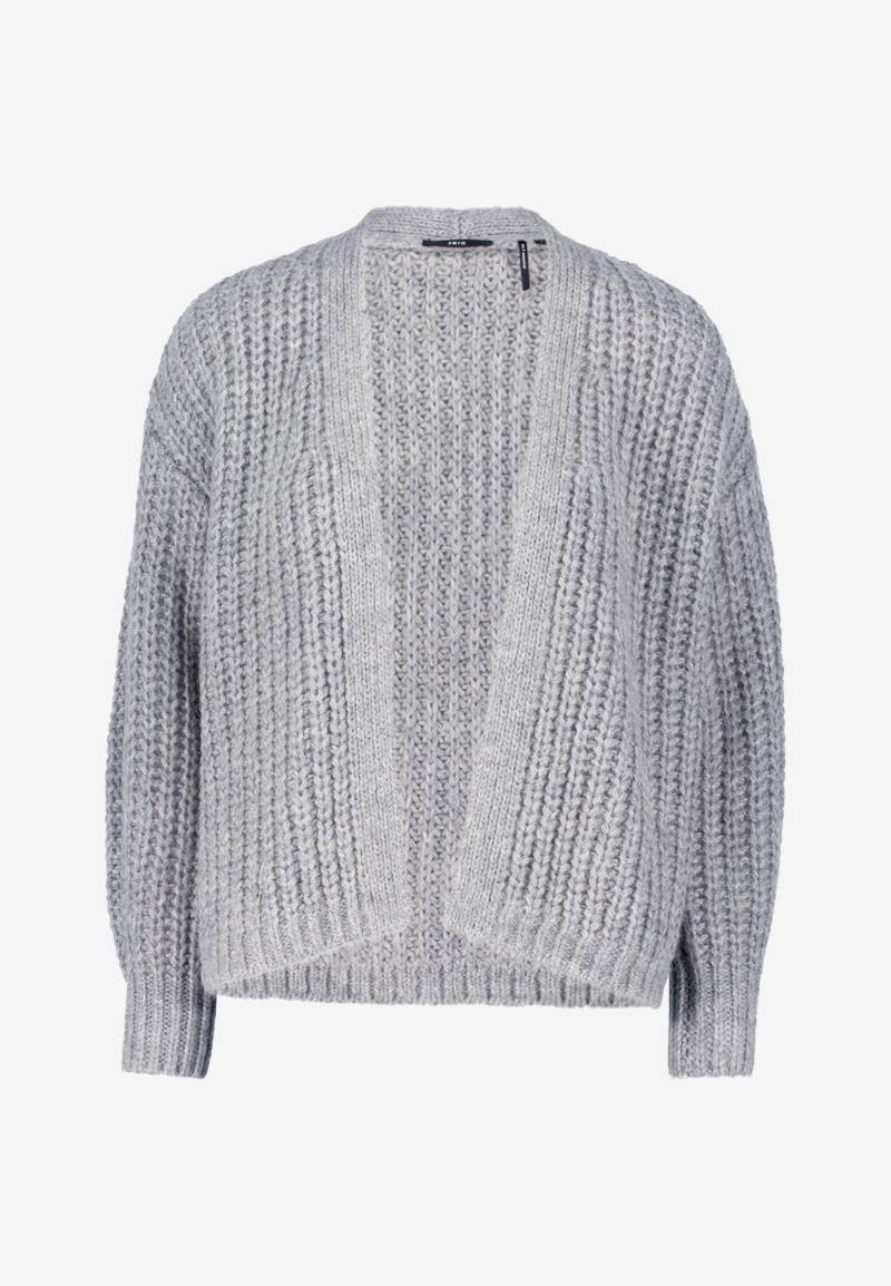 zero - Grobstrickjacke offener Style grey melange - Gr. - L von zero