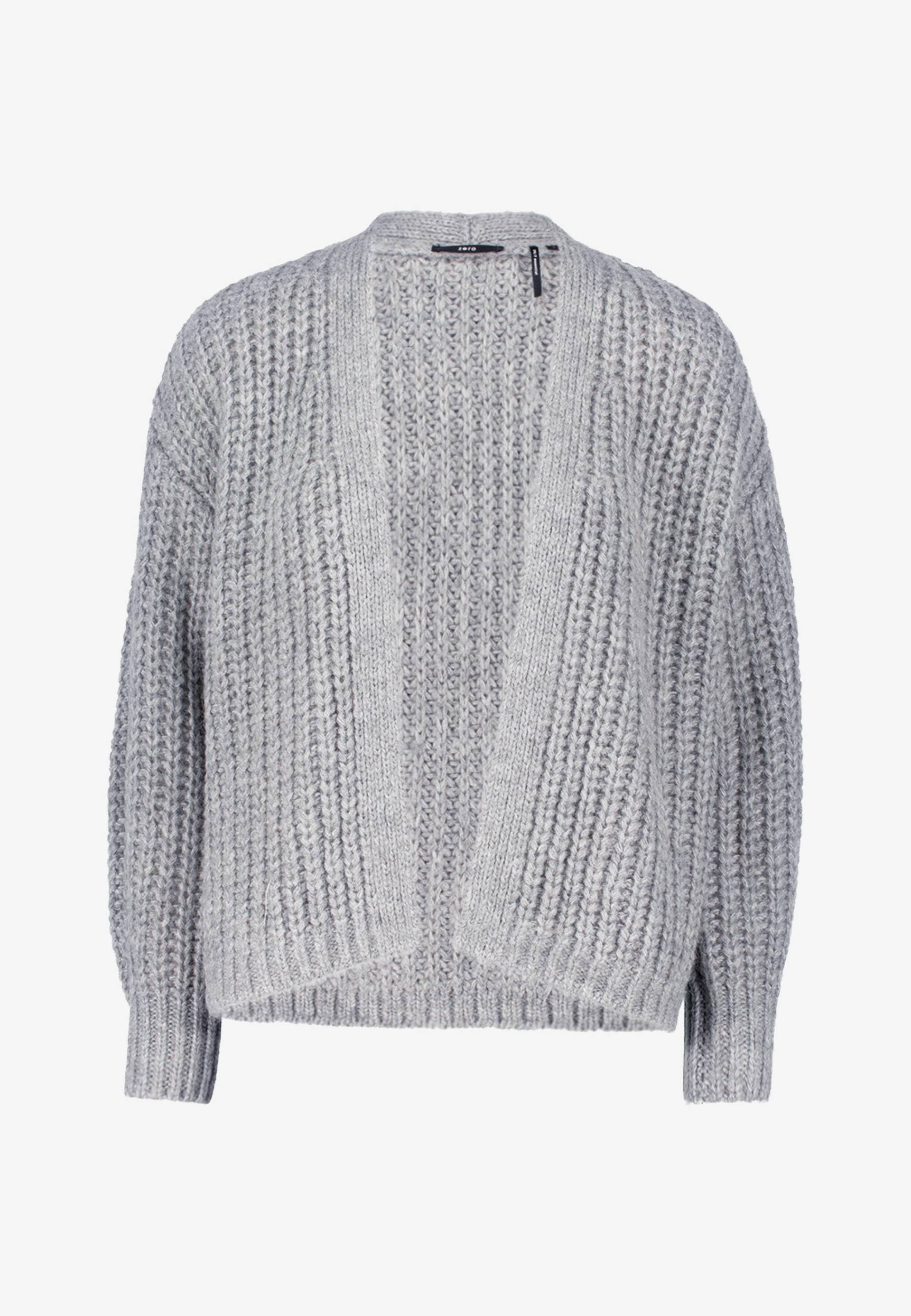 zero - Grobstrickjacke offener Style grey melange - Gr. - M von zero