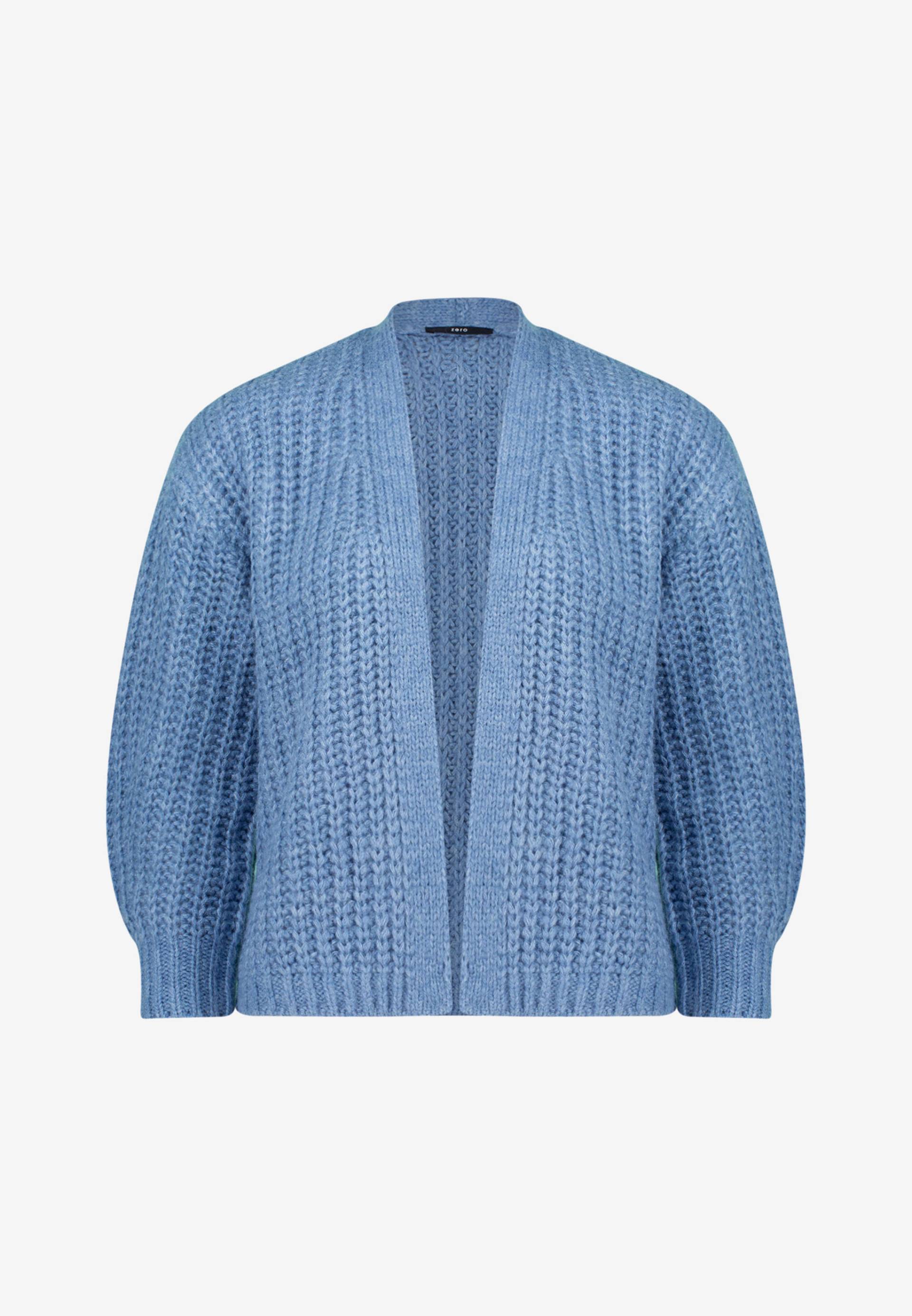 zero - Grobstrickjacke offener Style middle blue melange - Gr. - L von zero