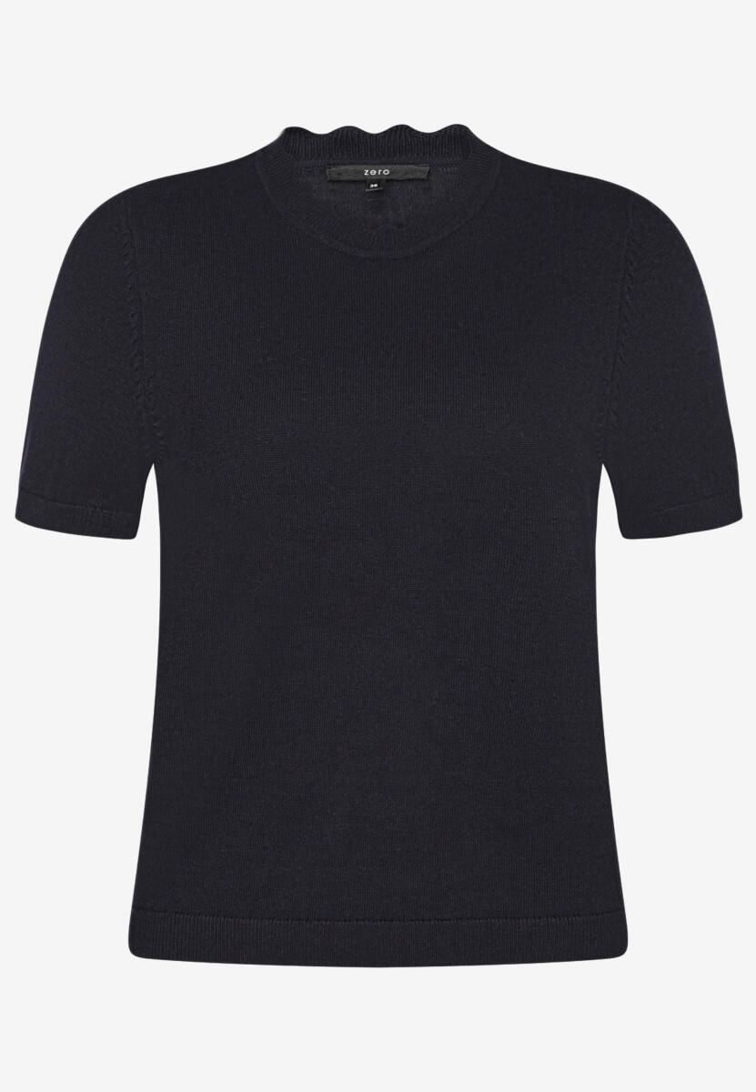 zero - Kurzarm-Strickpullover mit Rüschen-Ausschnitt blau - Gr. - 36 von zero