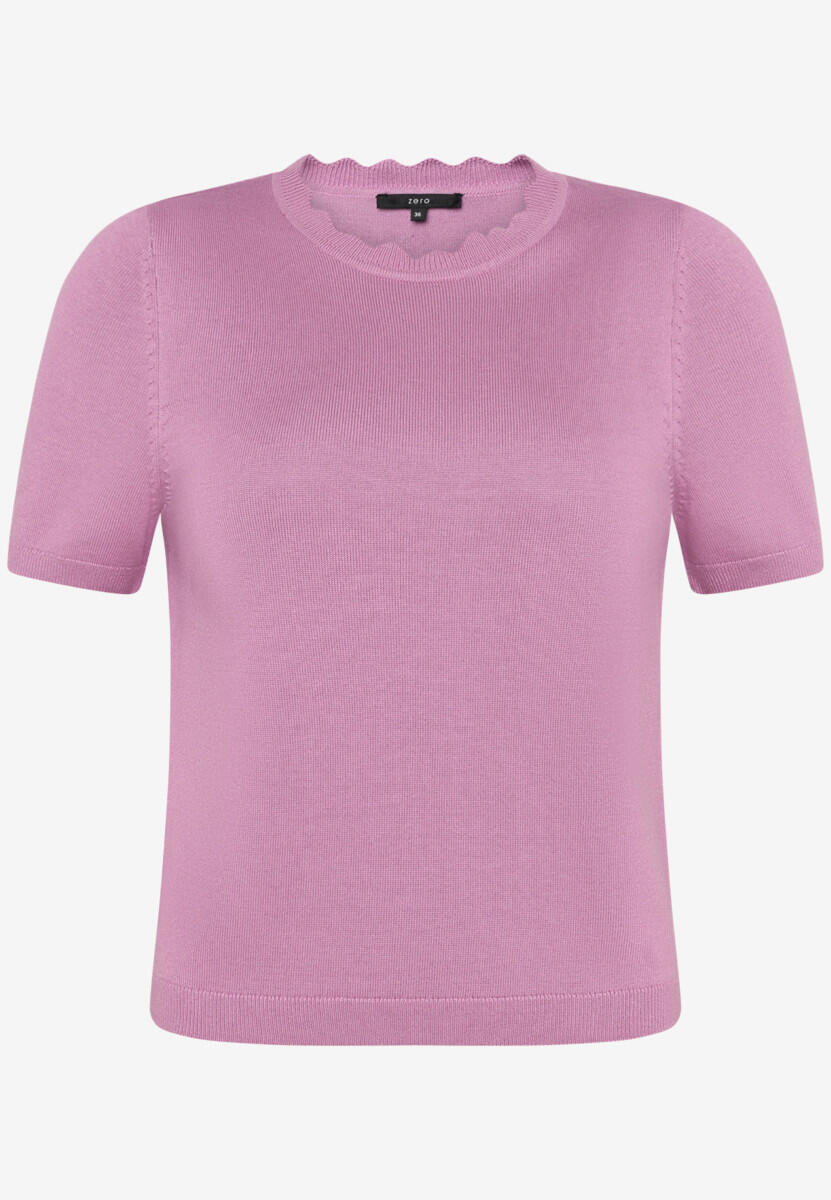 zero - Kurzarm-Strickpullover mit Rüschen-Ausschnitt pink - Gr. - 40 von zero