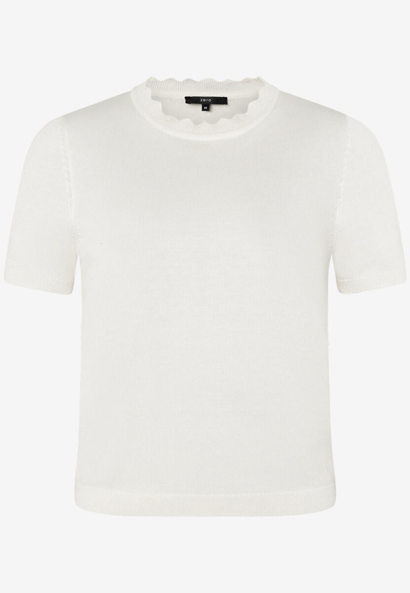 zero - Kurzarm-Strickpullover mit Rüschen-Ausschnitt weiß - Gr. - 44 von zero