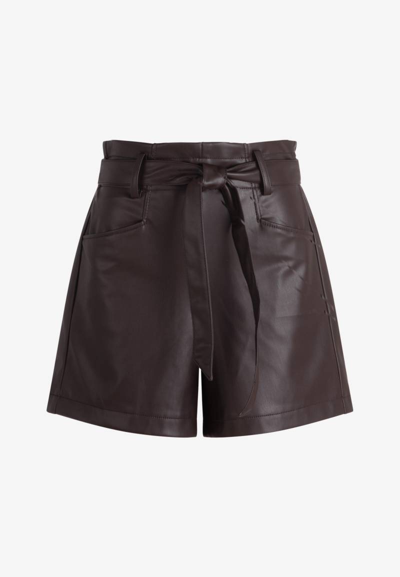zero - Shorts Lederoptik mit Bindegürtel chocolate plum - Gr. - 38 von zero