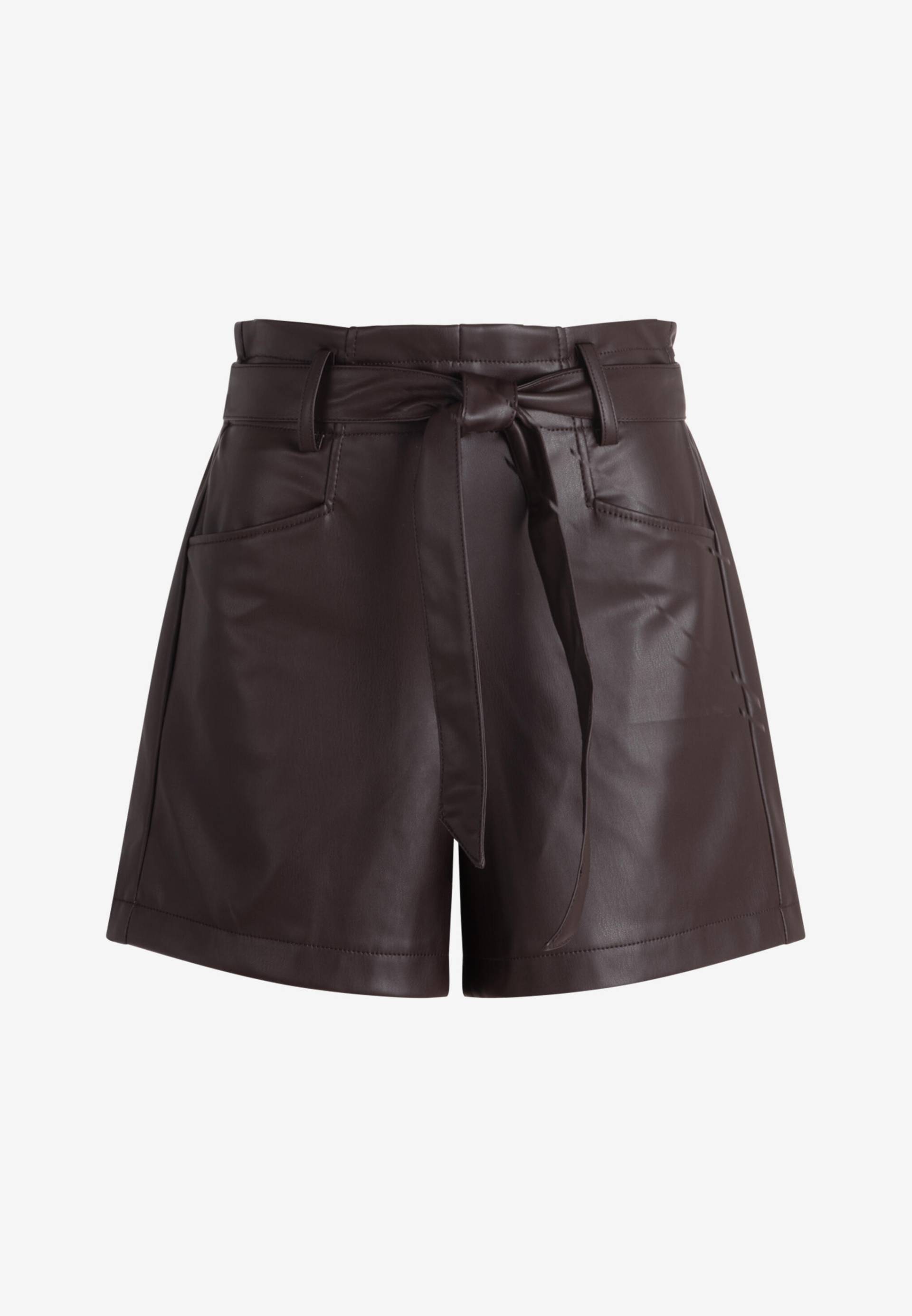 zero - Shorts Lederoptik mit Bindegürtel chocolate plum - Gr. - 40 von zero