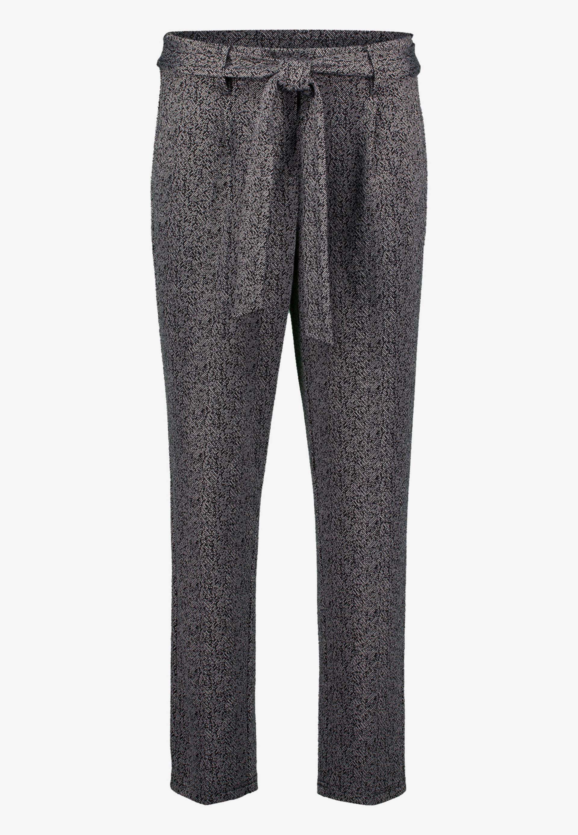 zero - Stoffhose Herringbone mit Bindegürtel 28 Inch blackcream - Gr. - 40 von zero