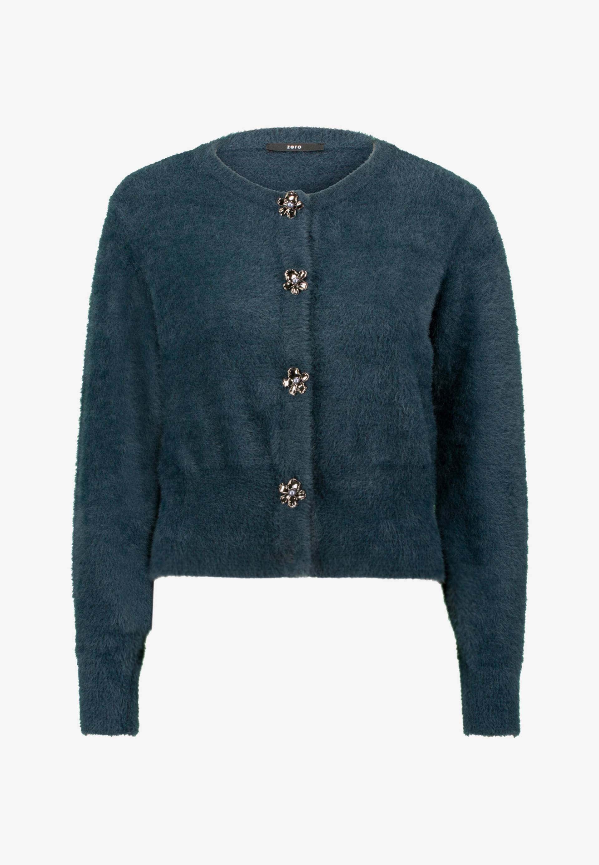 zero - Strickjacke mit Blumenknöpfen teal ocean - Gr. - 40 von zero