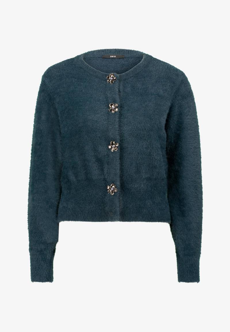 zero - Strickjacke mit Blumenknöpfen teal ocean - Gr. - 44 von zero
