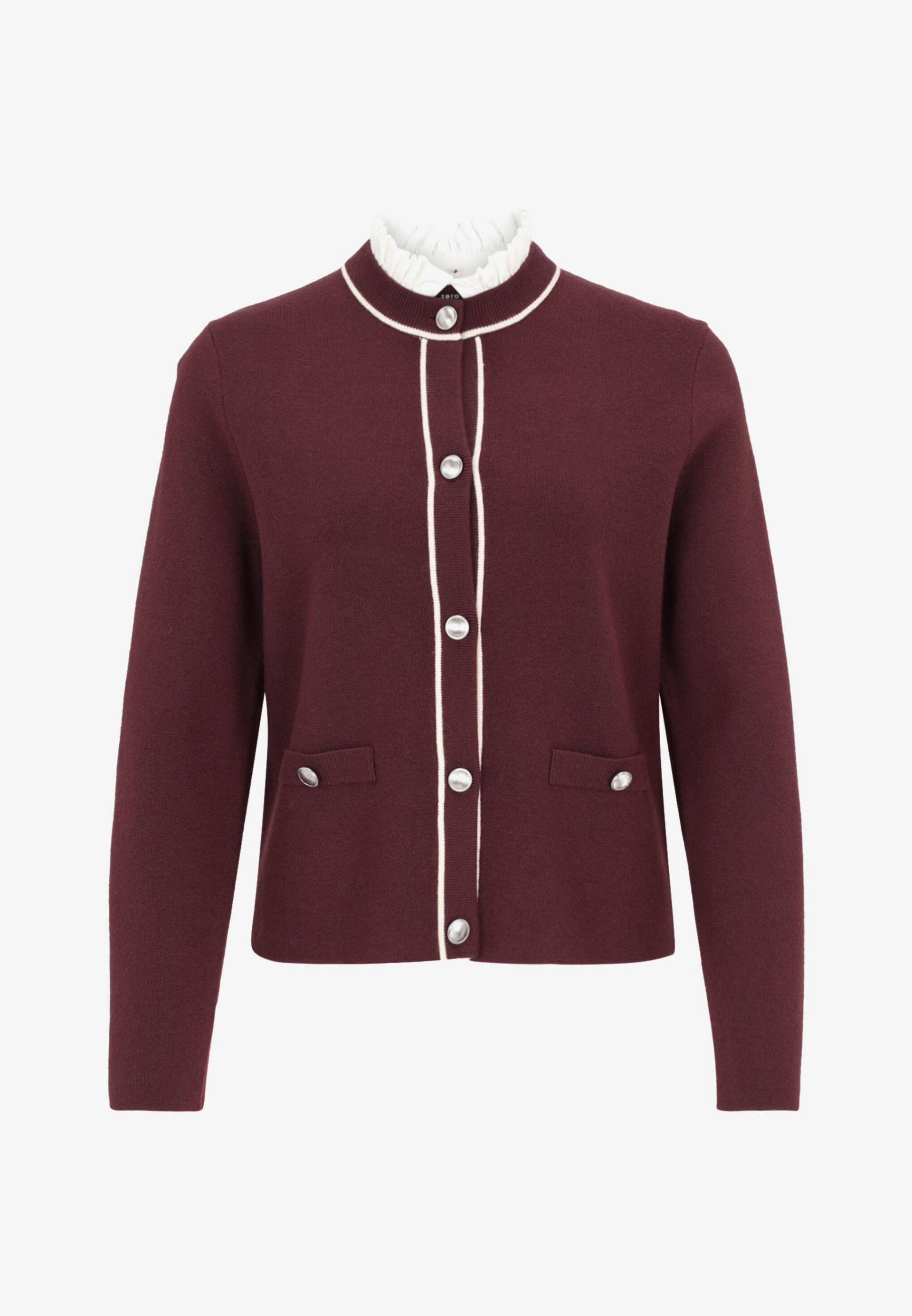 zero - Strickjacke mit Ziertaschen patch dark red/cream - Gr. - 42 von zero