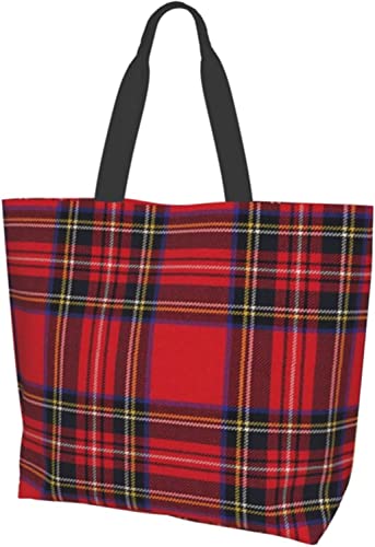 zerosevenee Damen Tote Schultertasche Royal Stewart Tartan Gym Handtasche Aufbewahrung Wiederverwendbare Henkeltasche, Siehe Abbildung, Einheitsgröße von zerosevenee