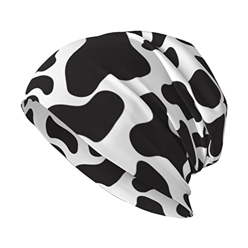 zerosevenee Schwarze und weiße Kuh-Mütze für Herren und Damen, Slouchy Beanies, Strickmütze, Totenkopfmütze, Krebsmütze, Chemo-Kopfbedeckung, Schwarz-weiße Kuh, Einheitsgröße von zerosevenee