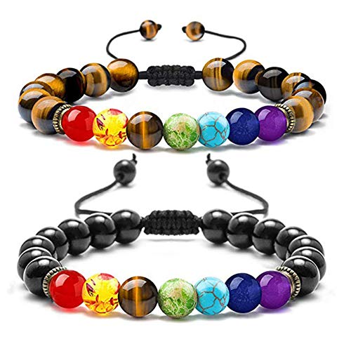 Yhuasia Chakren Lava Armband, 2 Stück 7 Chakren Armband, 7 Farben Chakra Perlen Armbänder, Heilende Chakra Armbänder, für Männer und Frauen Schmuck Armbänder zum Tragen Geburtstagsgeschenke von Yhuasia