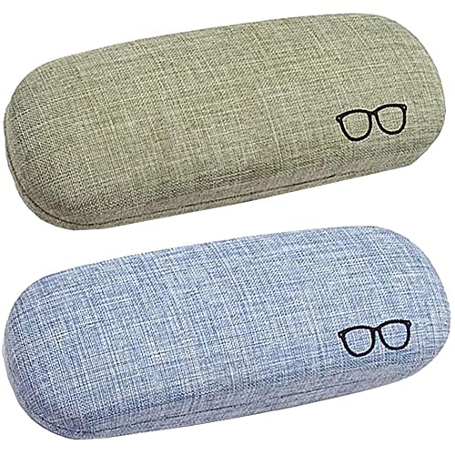 zfdg 2 Stück Brillenetui Box, Brillen Case, Brillenetui, Leinen Sonnenbrillenetui, Metall Tragbar Faltbar Hartschalen-Brillenetui für Aufbewahrung von Gläsern, Geschenk für Frauen (Blau, Grün) von zfdg