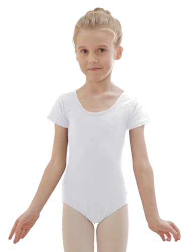 zffriction Ballettanzug Mädchen Ballettkleidung Kinder Ballett Trikot Turn-Leotards Gymnastik Turnanzug Trikot aus Baumwolle für Mädchen Damen(110,Weiß) von zffriction