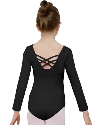 zffriction Ballettanzug Mädchen Ballettkleidung Langarm Kinder Ballett Trikot Turn-Leotards Gymnastik Turnanzug Trikot aus Baumwolle für Mädchen Damen (Schwarz, 160) von zffriction