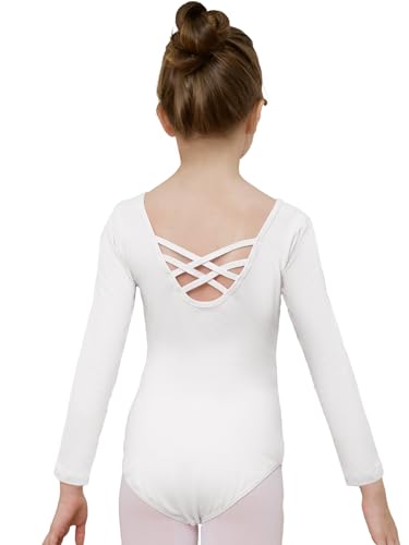 zffriction Ballettanzug Mädchen Ballettkleidung Langarm Kinder Ballett Trikot Turn-Leotards Gymnastik Turnanzug Trikot aus Baumwolle für Mädchen Damen (Weiß, 170) von zffriction