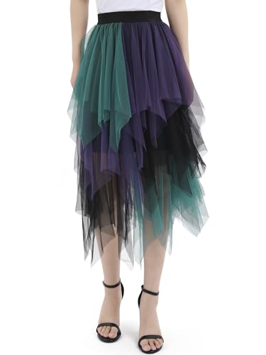 zffriction Damen Tüllrock Lang Tüll Rock Elastische Taille A Linie Unregelmäßiger Mesh Sommerrock Täglich, Party, Karneval (Einheitsgröße, Lila) von zffriction
