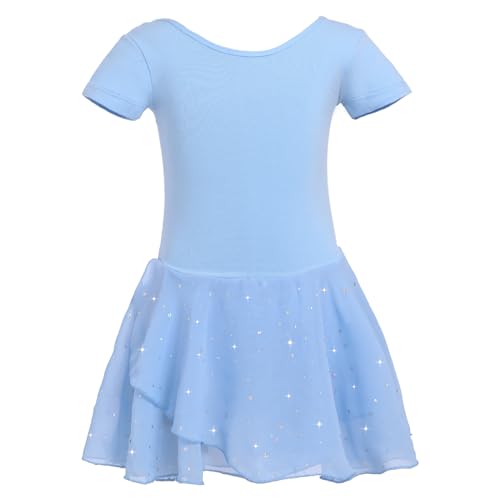 zffriction Kinder Ballettkleidung Mädchen Ballettkleid Baumwolle Kurzarm Ballettanzug Mädchen Tanzkleid Balletttrikot mit Glitzerndes Chiffon Rock Tütü 2-11 Jahre von zffriction