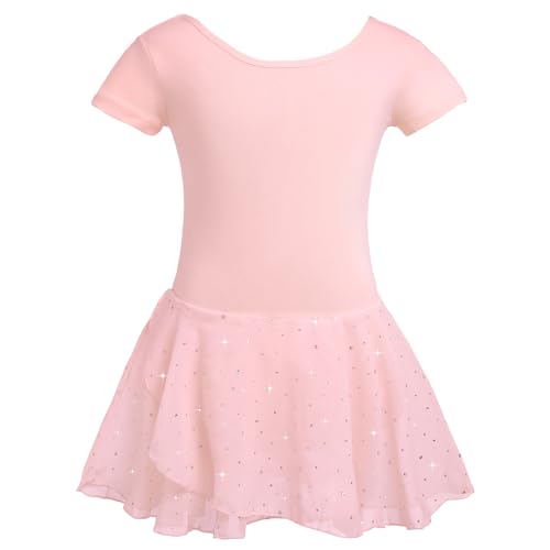 zffriction Kinder Ballettkleidung Mädchen Ballettkleid Baumwolle Kurzarm Ballettanzug Mädchen Tanzkleid Balletttrikot mit Glitzerndes Chiffon Rock Tütü 2-11 Jahre von zffriction