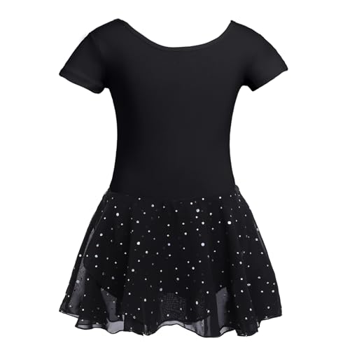 zffriction Kinder Ballettkleidung Mädchen Ballettkleid Baumwolle Kurzarm Ballettanzug Mädchen Tanzkleid Balletttrikot mit Glitzerndes Chiffon Rock Tütü 2-11 Jahre von zffriction