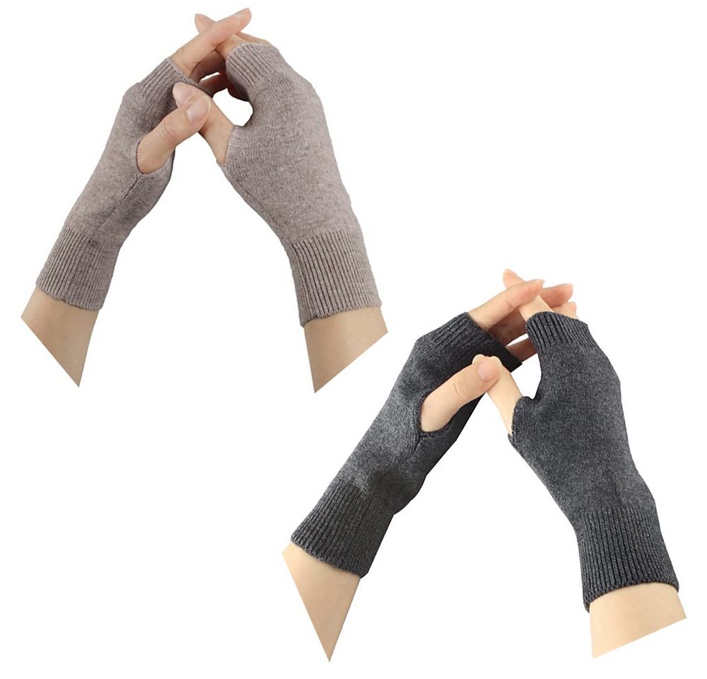 zggzerg Strickhandschuhe 2 Paar Halb Fingerlose Handschuhe, Damen Winter Pulswärmer Handschuhe von zggzerg