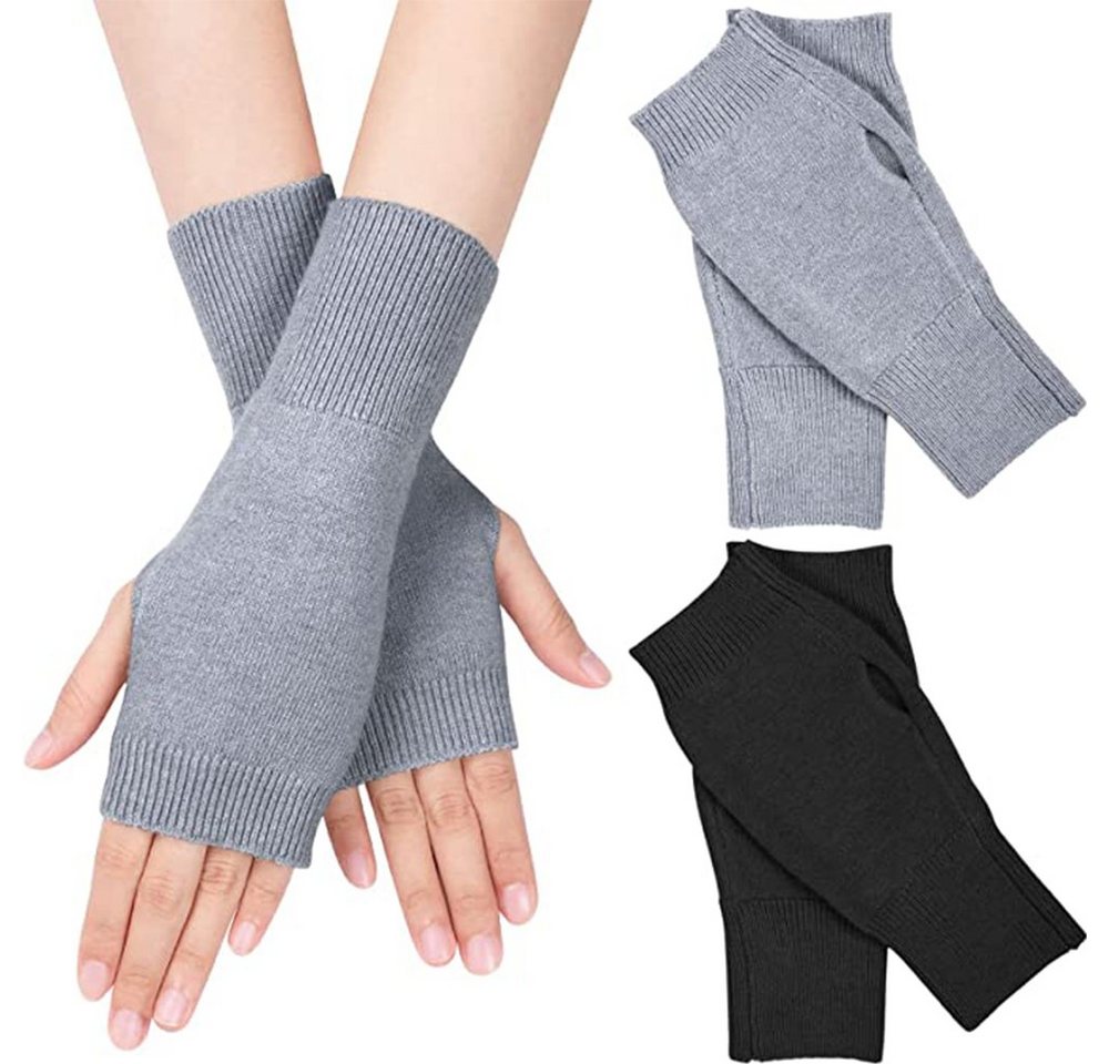 zggzerg Strickhandschuhe 2 Paar Halb Fingerlose Handschuhe, Damen Winter Pulswärmer Handschuhe von zggzerg