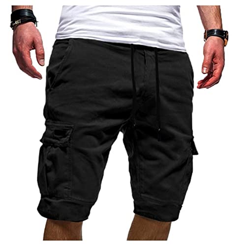 zhandouji Cargo Shorts Herren Baumwolle Chino Shorts Herren Stretch Kurze Hosen Sommer Bermuda Short Freizeithose mit Taschen Sommerhose Kordelzug Herrenshorts Cargohose Jogginghose von zhandouji