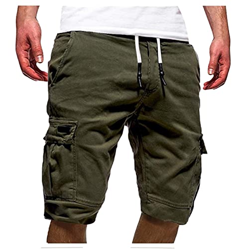 zhandouji Cargo Shorts Herren Baumwolle Chino Shorts Herren Stretch Kurze Hosen Sommer Bermuda Short Freizeithose mit Taschen Sommerhose Kordelzug Herrenshorts Cargohose Jogginghose von zhandouji