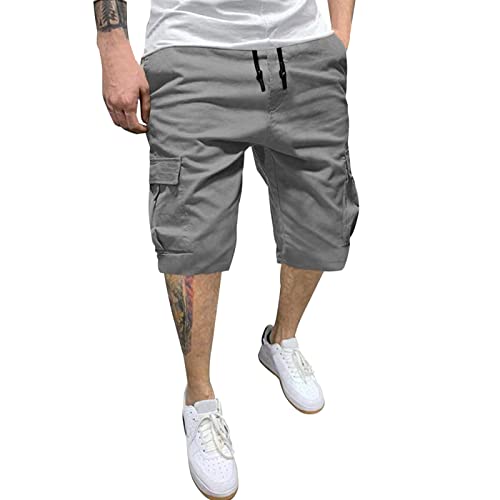 zhandouji Cargo Shorts Herren Baumwolle Chino Shorts Herren Stretch Kurze Hosen Sommer Bermuda Short Freizeithose mit Taschen Sommerhose Kordelzug Herrenshorts Cargohose Jogginghose von zhandouji