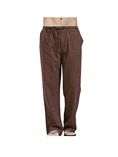 zhandouji Herren Hose Lang Leinen Baumwolle Freizeithose Casual Strandhose Einfarbig Sommerhose für Männer von zhandouji