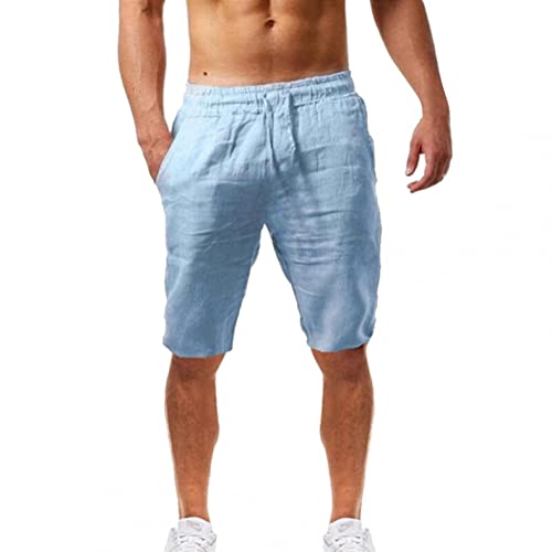 zhandouji Herren Leinen Kurz Hose Sommer Herren Kurze Leinenhose Bermuda Regular Fit Leinenshorts Strandshorts Einfarge Freizeithose für Männer von zhandouji