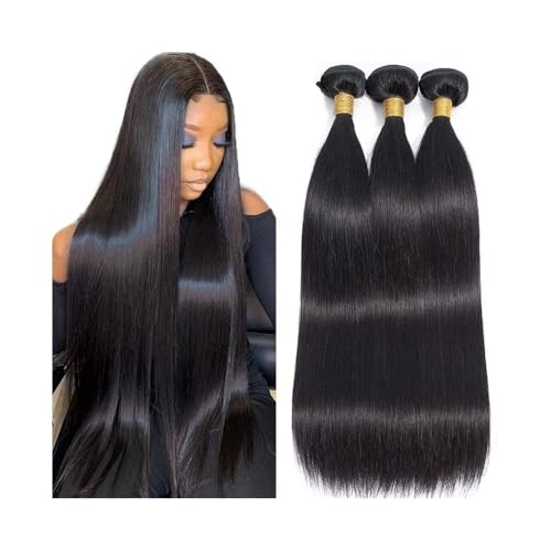 Haarbündel Echthaar Glatte Echthaarbündel, natürliches Schwarz, doppelter Schuss, 1/3/4-teilig, brasilianisches Remy-Haar, Weave-Extensions for schwarze Frauen Menschenhaarverlängerung(22INCHES) von zhangrui1888