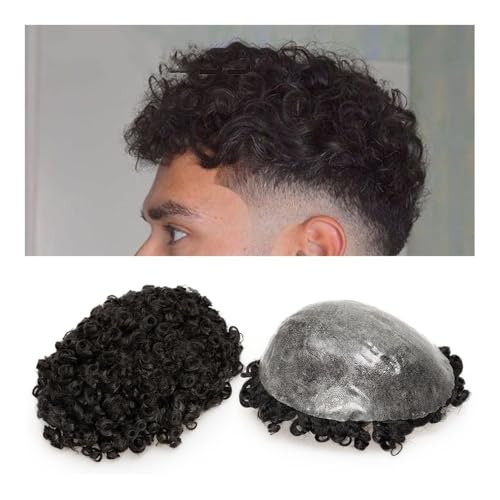 Herrenperücke Echthaar-Männer-Kapillarprothese, 0,12-0,14 mm Voll-PU-Dünnhaut-Männer-Toupet 6 Zoll Afro-Locken-Haarersatzsystem Haareinheiten Perücke Herren von zhangrui1888