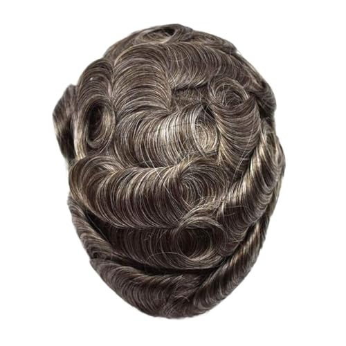 Herrenperücke Natürlicher menschlicher Haaraufsatz mit grauem Haar, Toupet for Männer, Haarkapillarprothese for Männer, Schweizer Spitze, PU, ​​indische menschliche Haarperücken for Männer Perücke Her von zhangrui1888