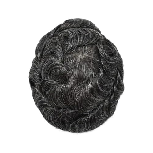 Herrenperücke Natürlicher menschlicher Haaraufsatz mit grauem Haar, Toupet for Männer, Haarkapillarprothese for Männer, Schweizer Spitze, PU, ​​indische menschliche Haarperücken for Männer Perücke Her von zhangrui1888