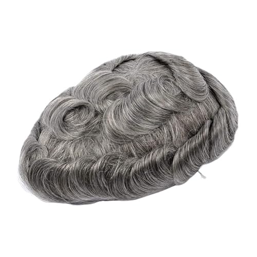 Herrenperücke Natürlicher menschlicher Haaraufsatz mit grauem Haar, Toupet for Männer, Haarkapillarprothese for Männer, Schweizer Spitze, PU, ​​indische menschliche Haarperücken for Männer Perücke Her von zhangrui1888