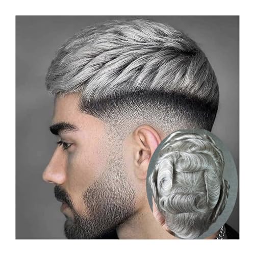 Herrenperücke Remy Human Hair Man Wig Grey Mix Black Color Durable 0.06-0.08mm Thin Skin ToupeeFull PU Hairpiece Unit Replacement Perücke Herren(340#) von zhangrui1888