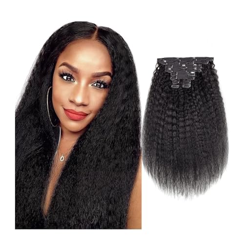 Perücke 10 Stück verworrene gerade Clip-in-Haarverlängerungen aus echtem Echthaar, natürliches Schwarz, Doppelschuss-Clip-ins for Frauen, 120 g, verworrene gerade Clip-in-Verlängerungen aus Echthaar P von zhangrui1888