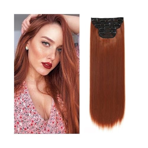 Perücke 4 Stück/Set 61 cm langes, glattes, dickes Haarteil, Kunsthaar-Clip-in-Haarverlängerung for Frauen, 180 g, Vollkopf-Kunsthaarverlängerung mit 11 Clips Perücken für Frauen(Copper Red) von zhangrui1888