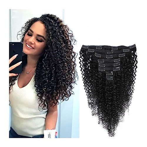 Perücke Lockige Clip-in-Echthaar-Extensions, 120 g, lockige Echthaar-Clip-in-Extensions for schwarze Frauen, natürliche schwarze Farbe, 8 Stück, brasilianische afroamerikanische Haarverlängerung Perüc von zhangrui1888