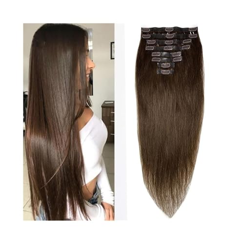 Perücke Nahtlose Clip-in-Haarverlängerungen, Echthaar, gerade Clip-in-Verlängerungen, 8–26 Zoll, Nr. 4, braune Farbe, PU-Clip-in-Haarverlängerungen, Remy-Haar for schwarze Frauen Perücken für Frauen(1 von zhangrui1888