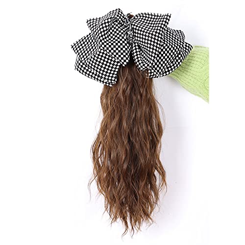 Perücke Perücke Pferdeschwanz Schleife Haarschmuck Mädchen Greifclip Wasser Ripple Pferdeschwanz Zopf Hochwertige Perücke Perücken für Frauen(Light brown,Checkerboard bow) von zhangrui1888