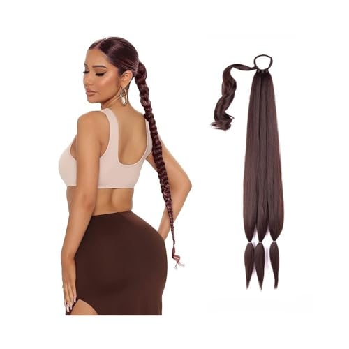 Ponytail Extension 26/34 Zoll lange geflochtene Pferdeschwanzverlängerung mit Haargummi Yaki Straight Wrap Around Pferdeschwanz Natürliches weiches synthetisches Haarteil for Frauen im Alltag Pferdesc von zhangrui1888