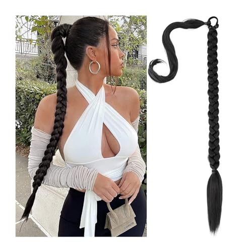 Ponytail Extension Hitzebeständige synthetische lange geflochtene Pferdeschwanz-Haarverlängerungen for die Boxbranche, roter Pferdeschwanz mit Haarseil, natürliche Zöpfe, Haar for Frauen Pferdeschwanz von zhangrui1888