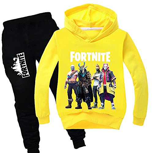 zhaojiexiaodian Sportanzug für Kinder mit 3D-Cartoon-Print,Freizeitpullover für Kinder， Kinder-Hoodie + Hose (DE/NL/SE/PL, Numerisch, 170, Regular, Gelb) von zhaojiexiaodian