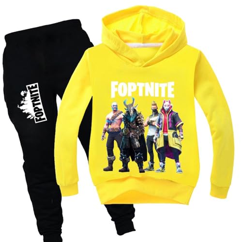 zhaojiexiaodian Sportanzug für Kinder mit 3D-Cartoon-Print,Freizeitpullover für Kinder Hoodie + Hose (DE/NL/SE/PL, Numerisch, 120, Regular, Gelb) von zhaojiexiaodian