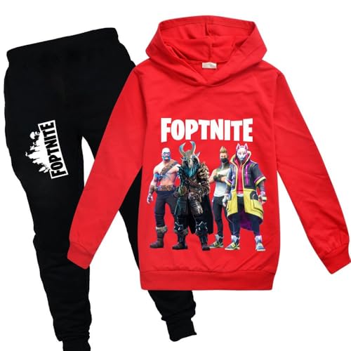 zhaojiexiaodian Sportanzug für Kinder mit 3D-Cartoon-Print,Freizeitpullover für Kinder-Hoodie + Hose (DE/NL/SE/PL, Numerisch, 130, Regular, Rot) von zhaojiexiaodian