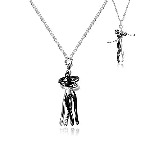 zhaolian888 Personalisierte Umarmungskette für Damen Herren Individueller Name Paar Halskette 925 Sterling Silber/Messing Paar Kuschel Umarmung Anhänger Graviert mit 2 Namen Geburtstag Geschenk von zhaolian888