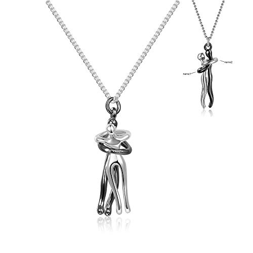 zhaolian888 Personalisierte Umarmungskette für Damen Herren Individueller Name Paar Halskette 925 Sterling Silber/Messing Paar Kuschel Umarmung Anhänger Graviert mit 2 Namen Geburtstag Geschenk von zhaolian888